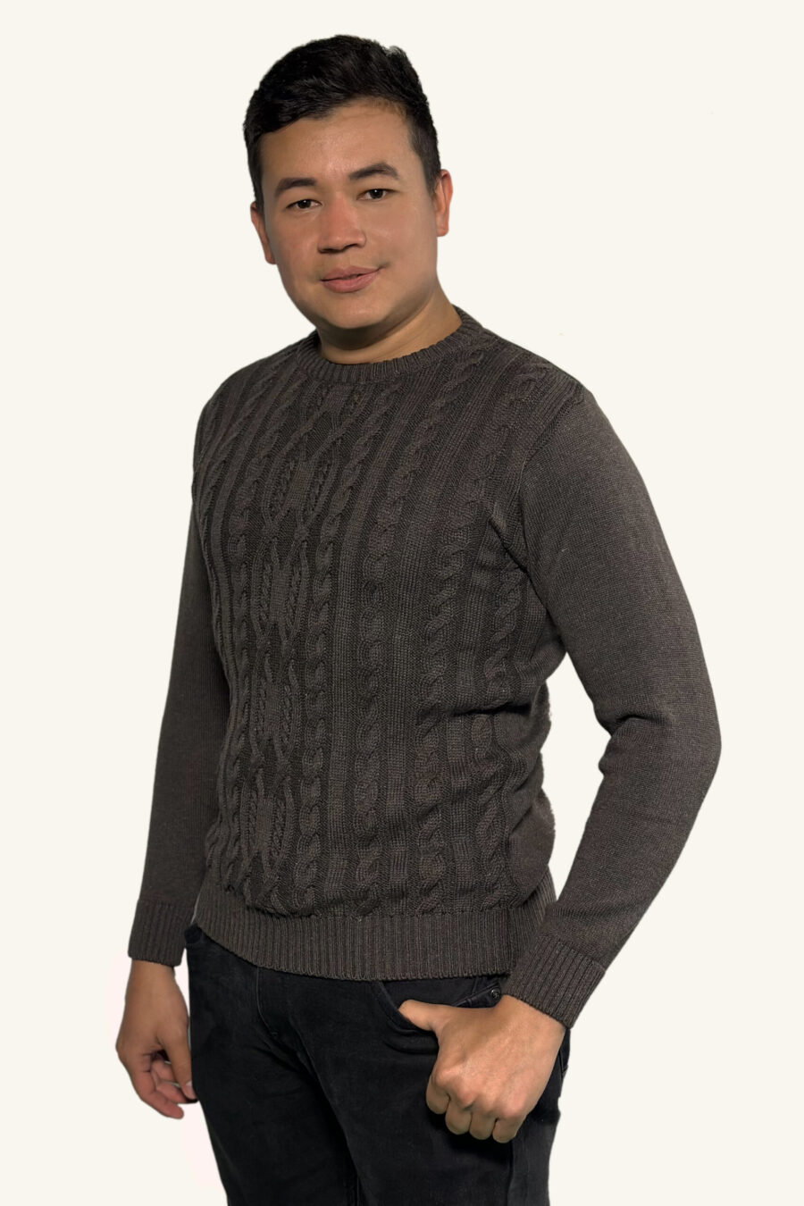 Buso Cuello Redondo Trensado Marron