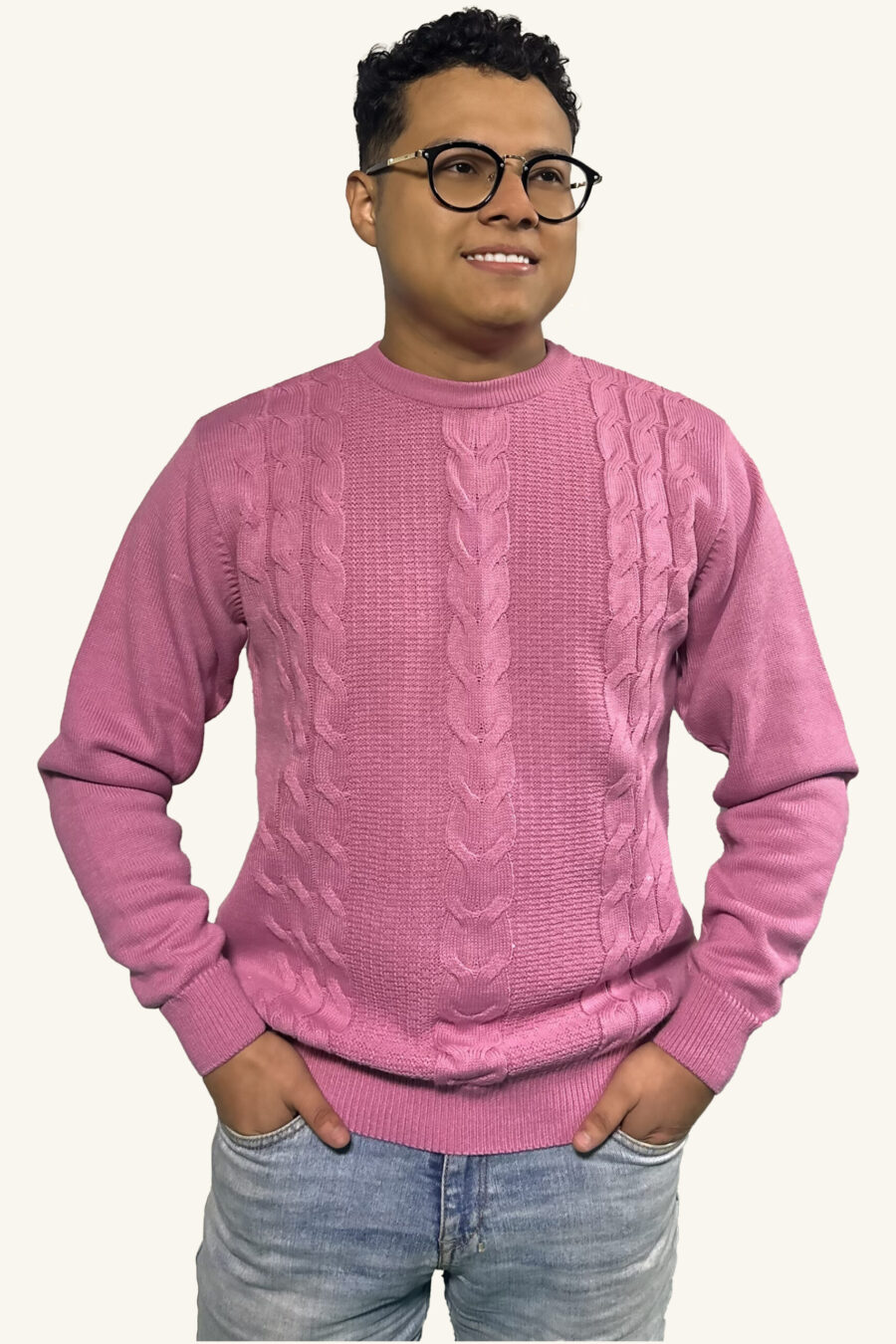 Buso Cuello Redondo Trenzado Rosado